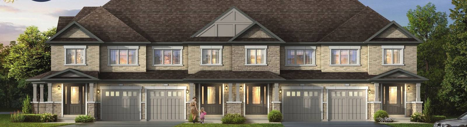 Stone and brick freehold townhome block, Elevation B